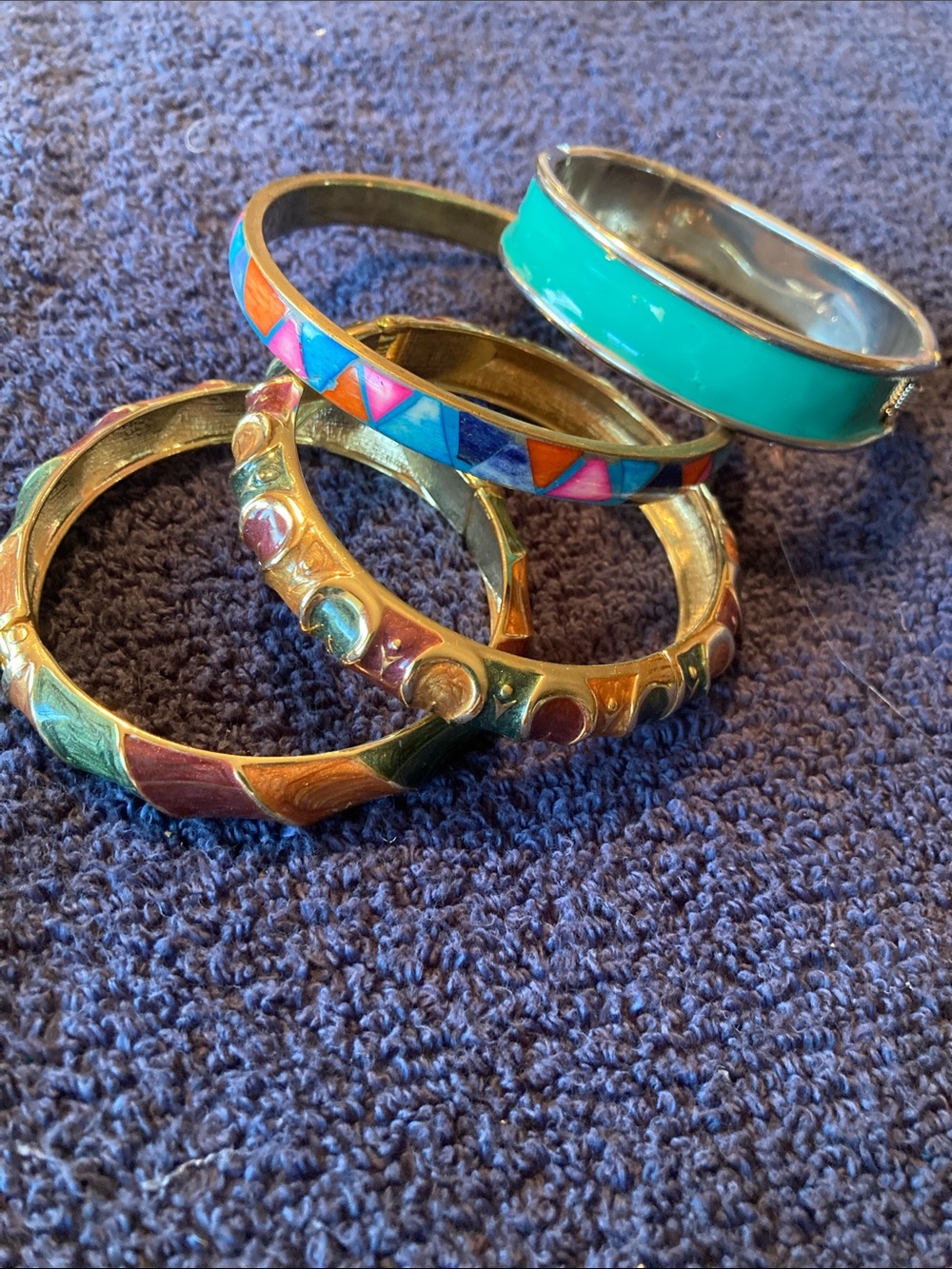 Multicolor Enamel Bangle Bracelet Set - Lot of 4